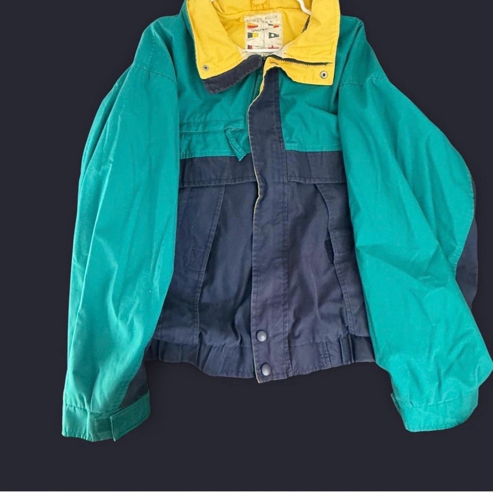 Nautica Teal and Navy Jacket with Yellow Collar
